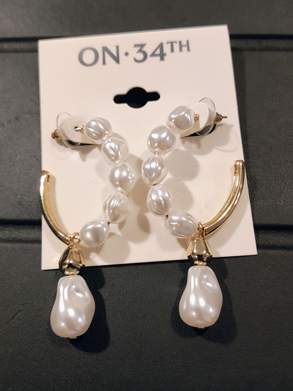 ON·34TH Gold-Tone Pearl Drop Hoop Earrings